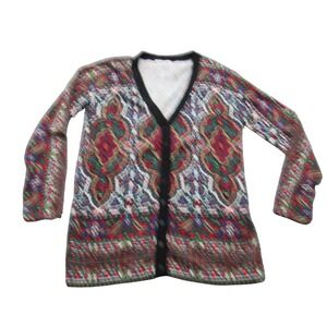 ISAAC MIZRAHI LIVE Womens Cardigan Sweater‎ Geometric Print V-Neck Button Up Med